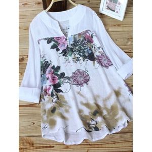 

Plus Size High Low Floral Print Top, White