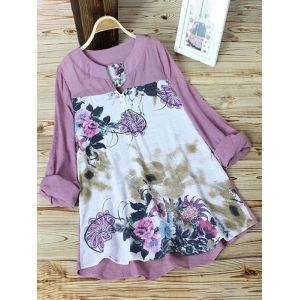 

Plus Size High Low Floral Print Top, Light pink