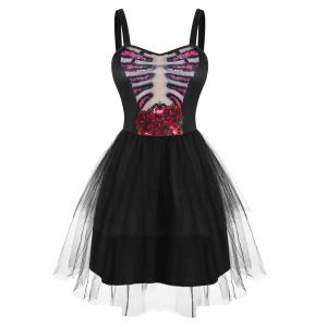 

Halloween Flower Skeleton Lace Insert Tutu Dress, Black