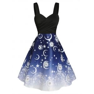 

Crossover Sun and Moon Print Dress, Multi a