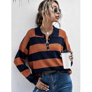 

Striped Half Button Sweater, Dark orange