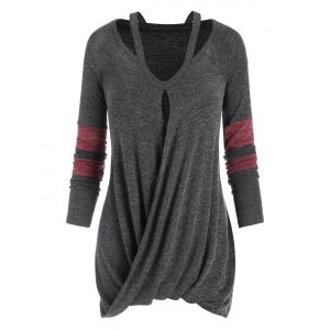 

Cutout Draped Front Raglan Sleeve Tee, Dark slate grey