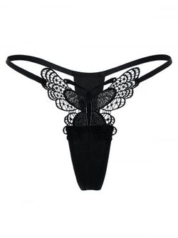 Lace Insert Thong with Butterfly Detail - BLACK - M