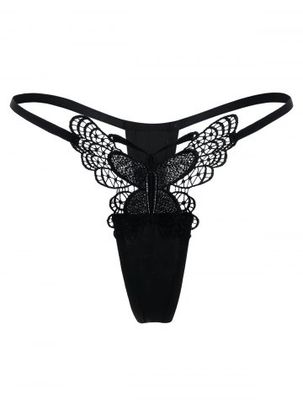 Lace Insert Thong with Butterfly Detail