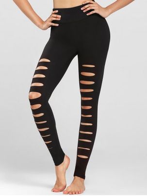 Distressed Wide Waistband Footless Leggings