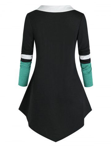 Plus Size Colorblock Plunging Long Sleeve Tunic Tee