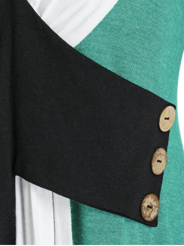 Plus Size Colorblock Plunging Long Sleeve Tunic Tee