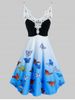 Lace Insert Ombre Color Butterfly Print Dress -  
