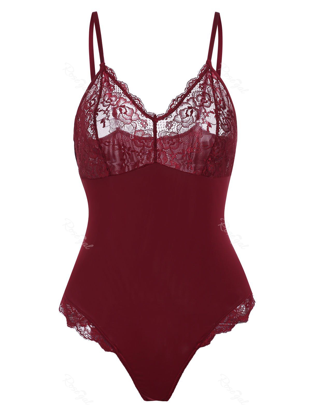 Plus Size Lace Panel Snap Crotch Bodysuit [33 OFF] Rosegal