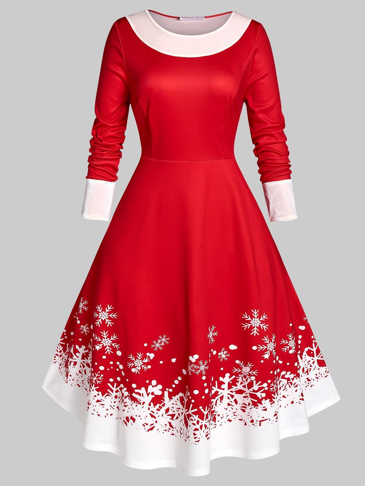 [71 OFF] Plus Size Christmas Snowflake A Line Velvet Panel Dress Rosegal