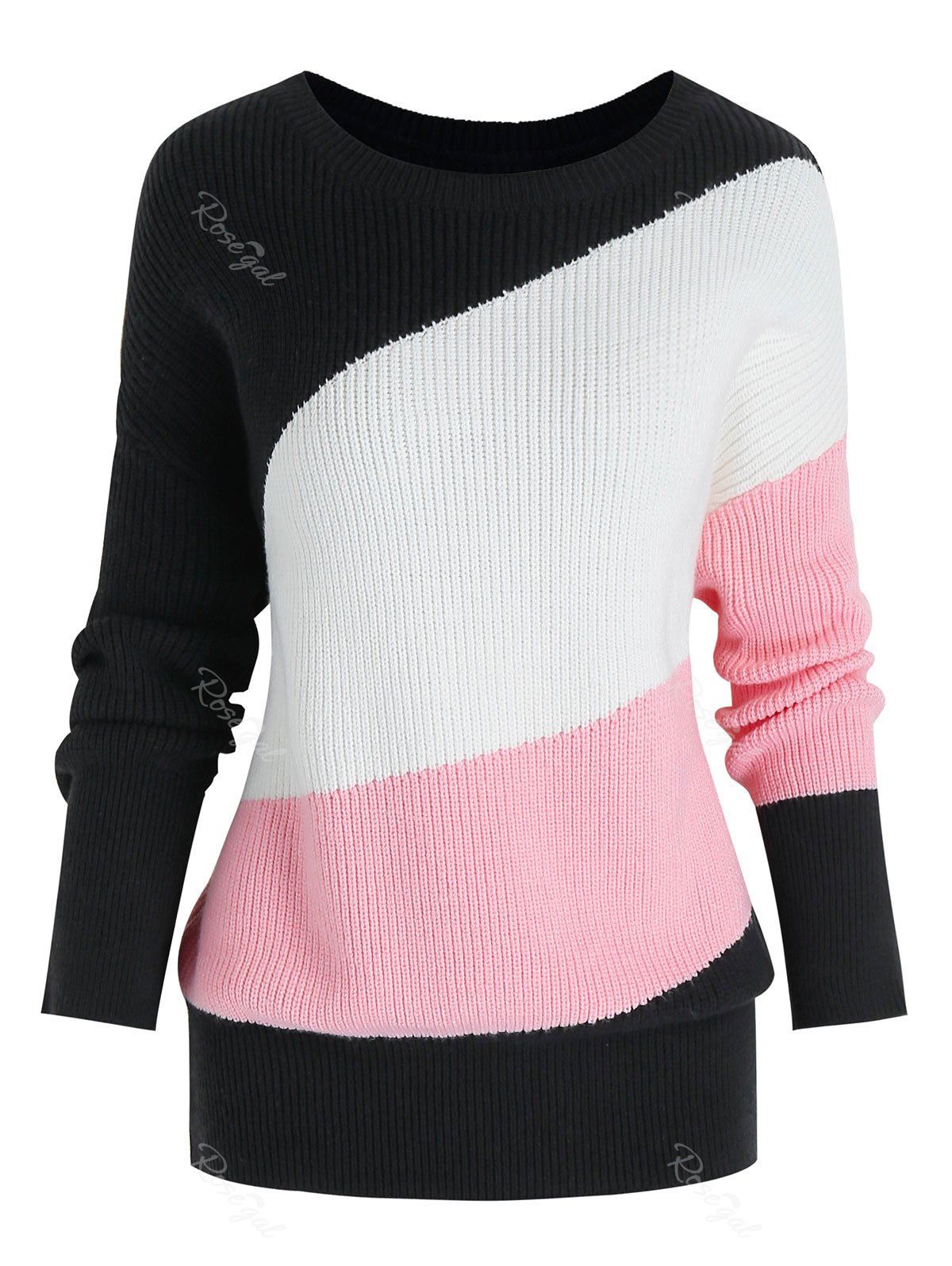 

Plus Size Drop Shoulder Colorblock Blouson Sweater, Multi