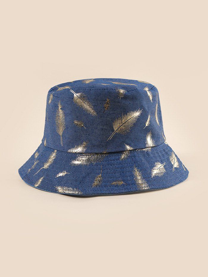 

Feather Foil Print Denim Bucket Hat, Light slate blue