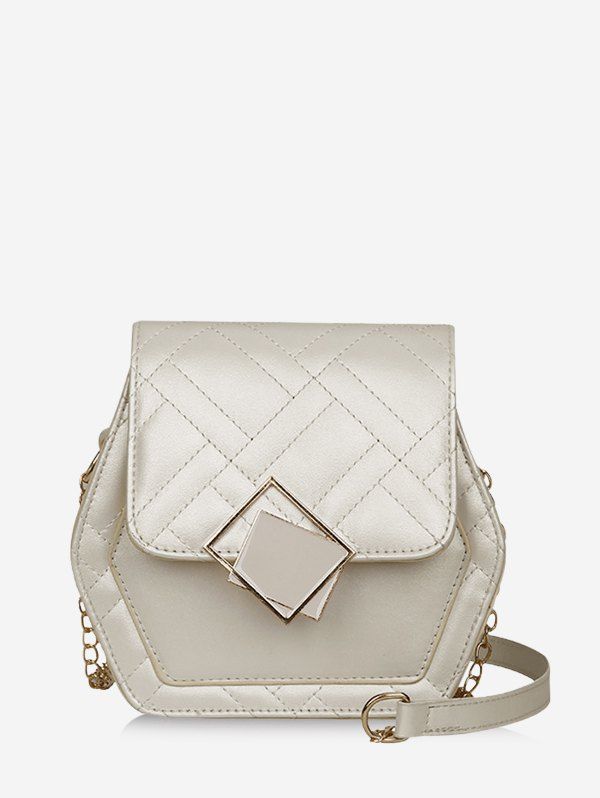 

Geometric Chain Quilted Crossbody Bag, Milk white