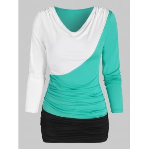 

Contrast Long Sleeve Ruched T-shirt, Multi c