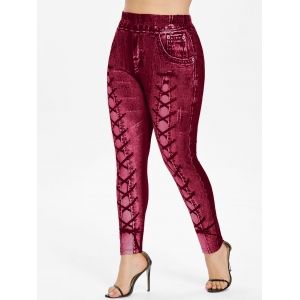 

Plus Size High Waisted 3D Printed Leggings, Firebrick