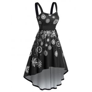 

Snowflake Printed Side Lace Up Flare Dress, Black