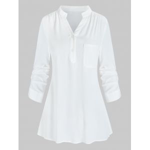 

Brief Button Pocket Notched Collar Blouse, White