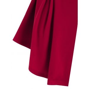 

Plus Size Zip Front Buckles Skirted Coat, Red wine