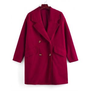 

Plus Size Double Breasted Turndown Collar Straight Coat, Firebrick
