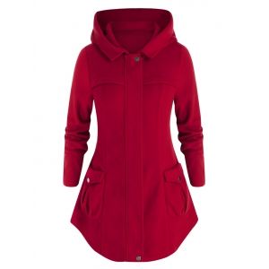 

Plus Hooded Pockets Size Woollen Coat, Firebrick