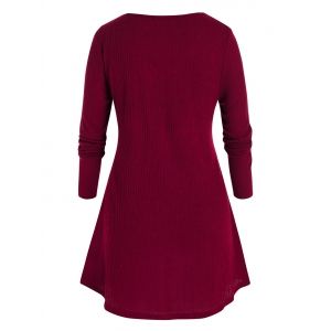 

Plus Size Lace Up Cable Knit Sweater, Red wine