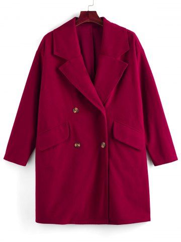 Plus Size Double Breasted Turndown Collar Straight Coat