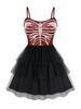 Plus Size Halloween Skeleton Print Tulle Gothic Cami Dress -  