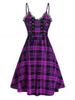 Lace Up Plaid Fit and Flare Dress -  