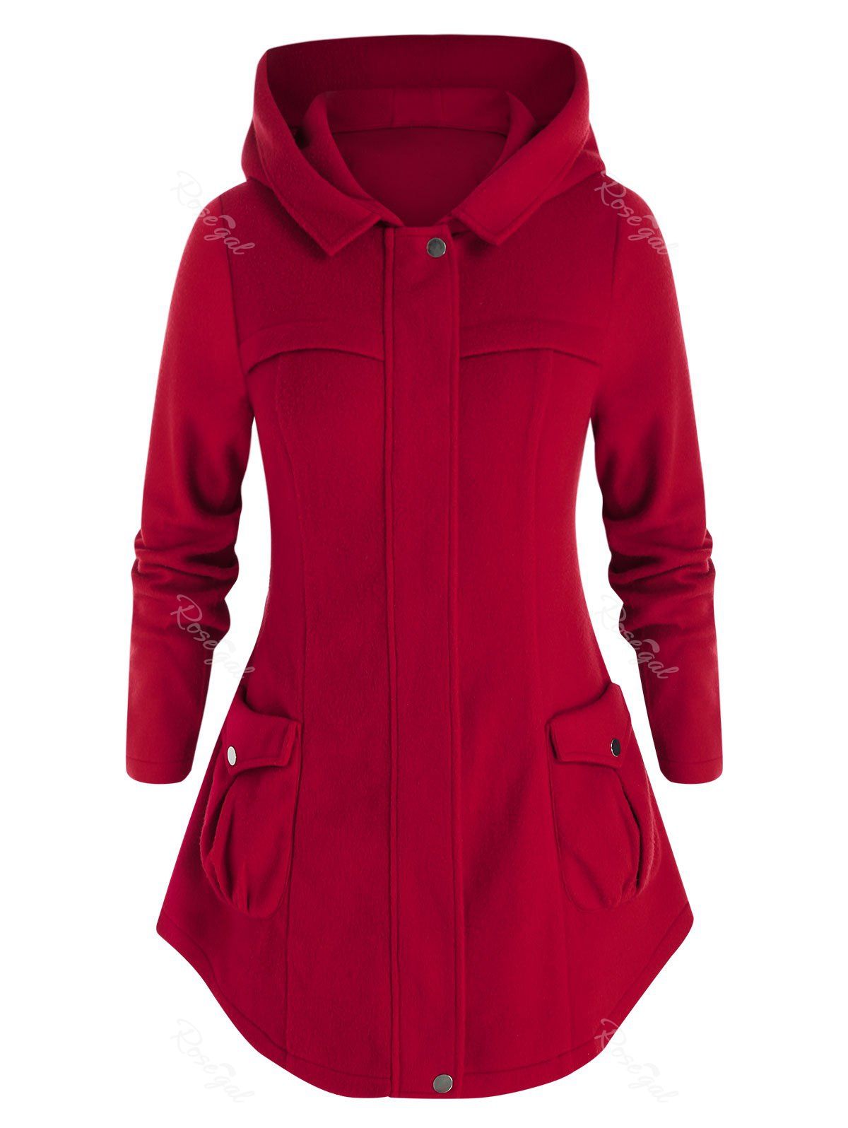 Online Plus Hooded Pockets Size Woollen Coat  