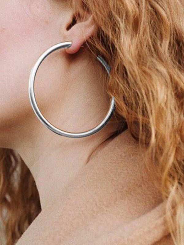 

Round Ring Metal Stylish Street Hoop Earrings, Silver