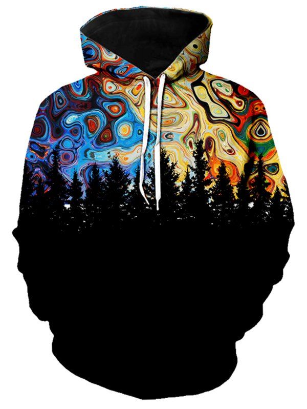 

Forest Galaxy Print Kangaroo Pocket Hoodie, Black