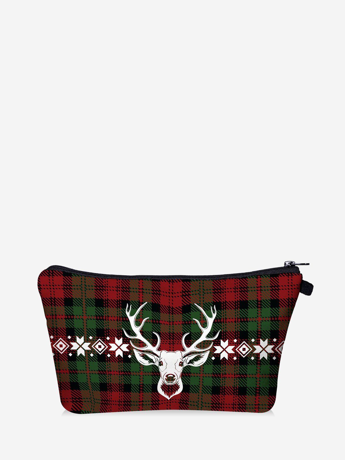 

Christmas Plaid Elk Digital Print Storage Makeup Bag, Dark forest green