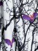 Halloween Bats Tree Print Sleeveless Twist Front Dress -  