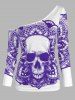 Skull Graphic Cold Shoulder Two Piece T Shirt Sets -  