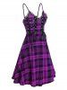 Lace Up Plaid Fit and Flare Dress -  