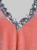 Robe Haute Basse de Grande Taille à Paillettes en Velours - Rouge 5X