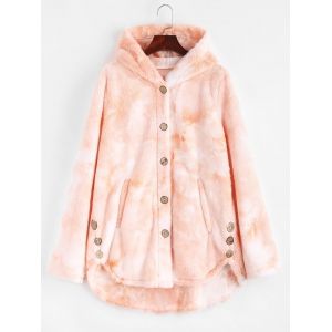 

Plus Size Tie Dye Hooded Faux Fur Single Breasted Coat, Orange