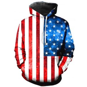 

American Flag Print Kangaroo Pocket Patriotic Hoodie, Red