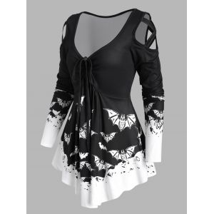 

Halloween Bat Print Open Shoulder Crisscross T-shirt, Black