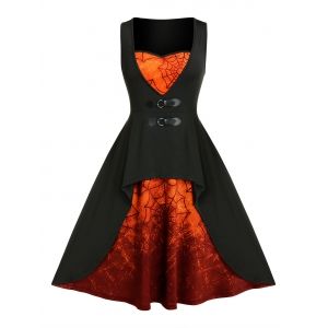 

Plus Size Spider Web Print Retro Dress, Pumpkin orange