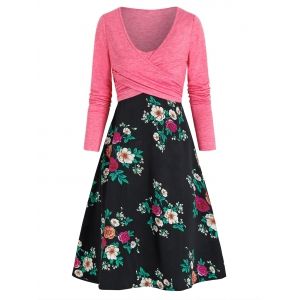 

Crossover Top and Floral Cami Dress Set, Multi a