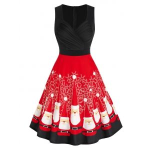 

Christmas Santa Claus Print Ruched Dress, Multi