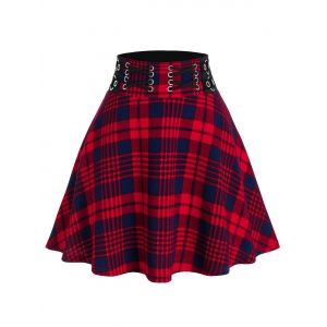 

Plus Size Plaid Print Criss Cross Flare Skirt, Multi a