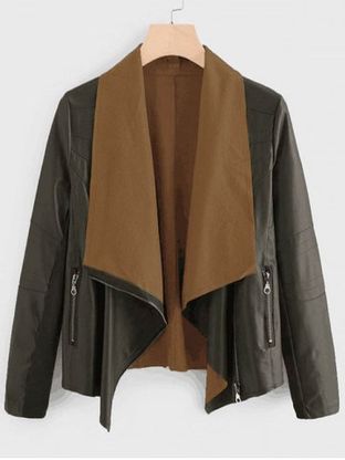 Plus Size Draped Knit Panel Faux Leather Biker Jacket