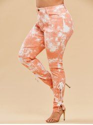 Jean Teinté à Coupe Haute de Grande Taille avec Poche à Lacets - orange clair 5X