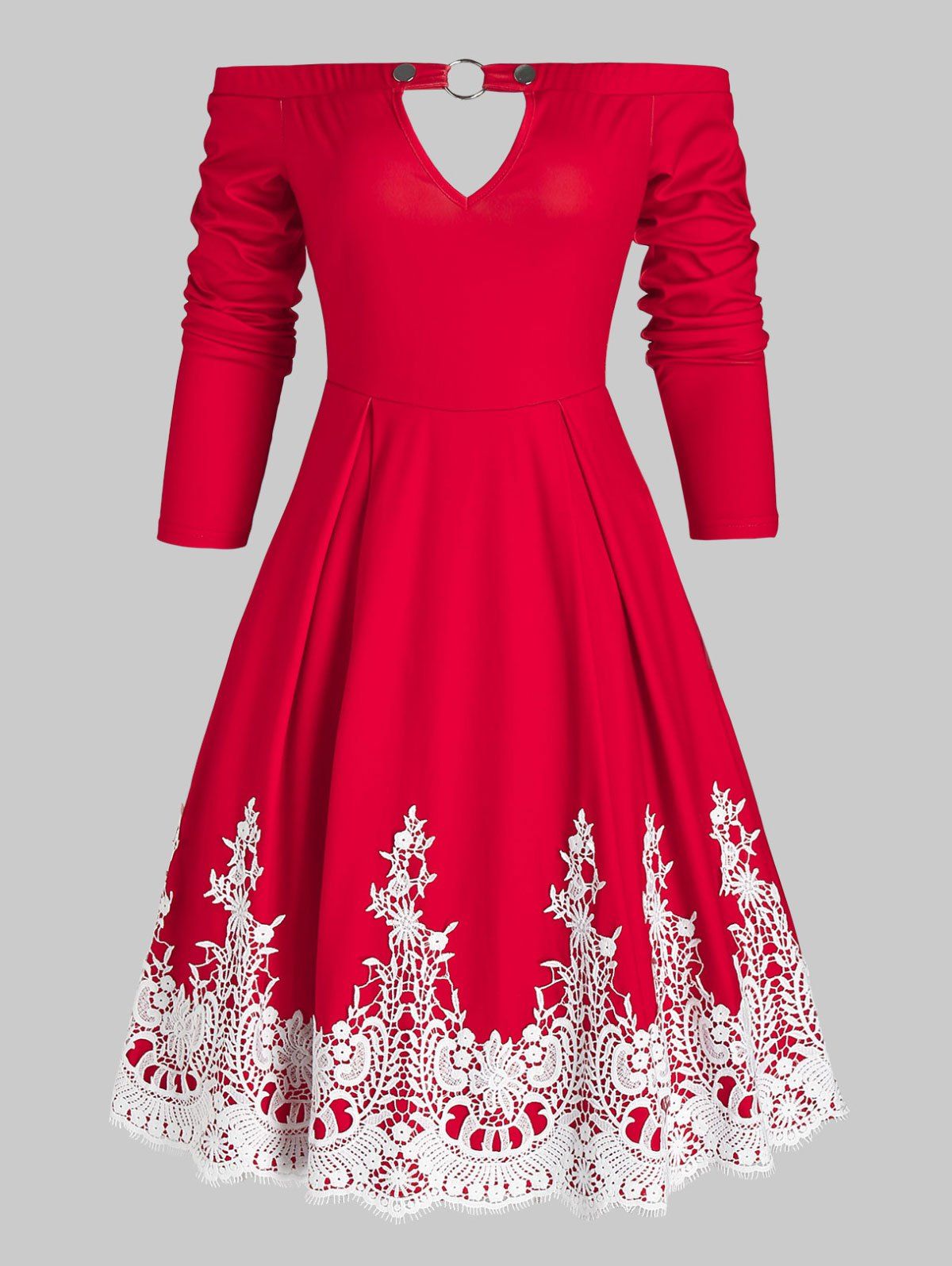 

Off The Shoulder Keyhole Lace Insert Dress, Red