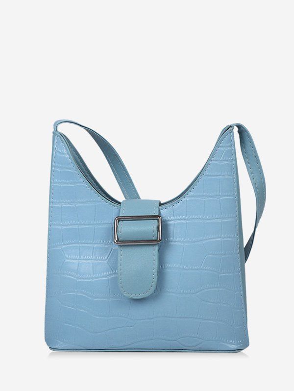 

Brief Buckle Textured Shoulder Bag, Light sky blue