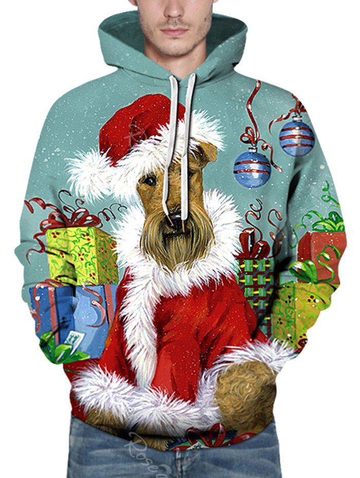 

Christmas Dog Gifts Print Kangaroo Pocket Hoodie, Multi