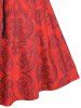 Plus Size Damask Print Bowknot Lace-up Vintage Dress -  