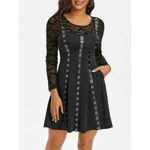 

Gothic Mesh Panel Grommet Detail Dress, Black